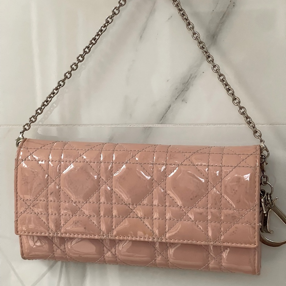 Auth Christian DIOR Patent Cannage Lady Dior Rendezvous Wallet On Chain